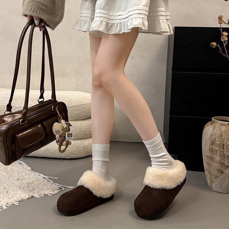 Thick-soled fluffy bag head slippers for women to wear 2025 new winter fur integrated snow boots piled cotton slippers