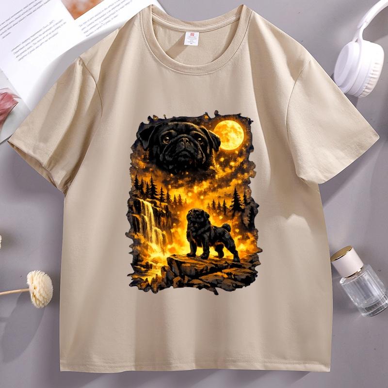 Lustiges Mond-Mops Heulendes T-Shirt Unisex Damen Hunde-Liebhaber T-Shirt Lässig Weich Fitness Sommer Kurzarm T-Shirt Bequeme Kleidung