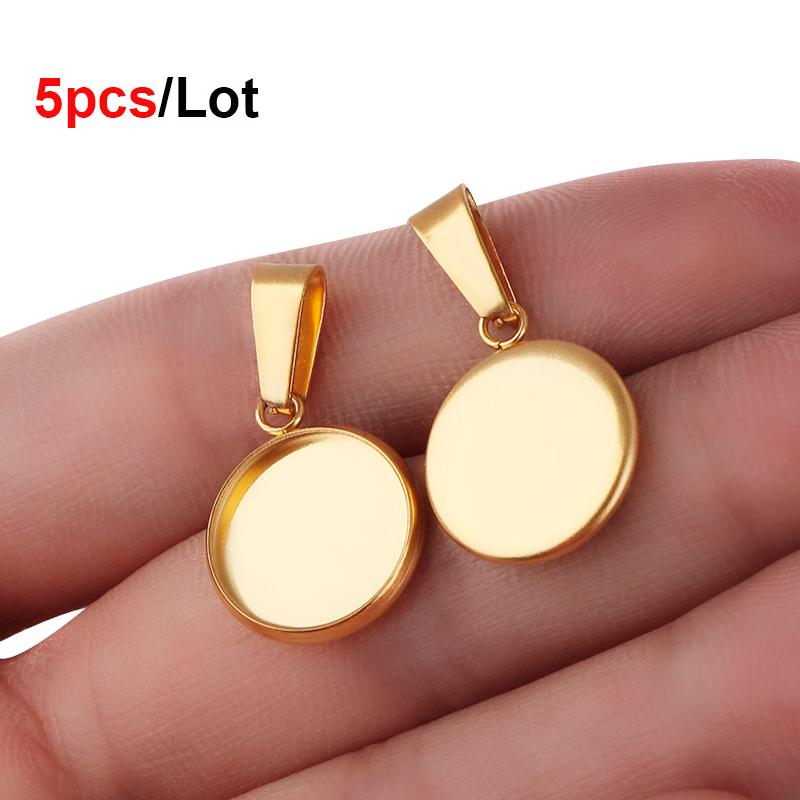 5-10Pcs High Quality Stainless Steel Cabochon Base Bezel For Jewelry Making Blank Tray Pendant Settings With Clasps DIY Necklace