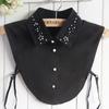 Linbaiway Fashion Women Fake Collar Shirt Beads Detachable Collars Chiffon Lapel Blouse Top Female White Clothes Decor