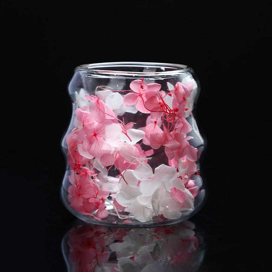 Dried flower laminated glass cup, colorful preserved flower decoration, high-value water cup 1pc