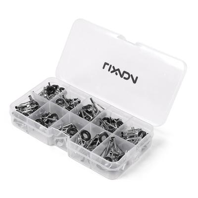 Set de kit de reparare a vârfului pentru undița de pescuit, 80 de bucăți, inele pentru ochi DIY, rame din oțel inoxidabil de diferite dimensiuni cu cutie