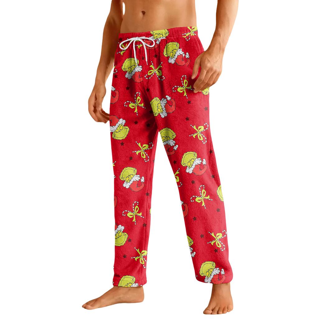 Pánské ležérní flanelové kalhoty se stahovací šňůrkou a kapsami