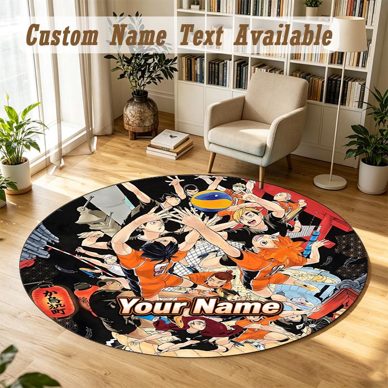 Round Rug Custom NameHaikyuu Pattern Non Slip Carpet Home Floor Decor
