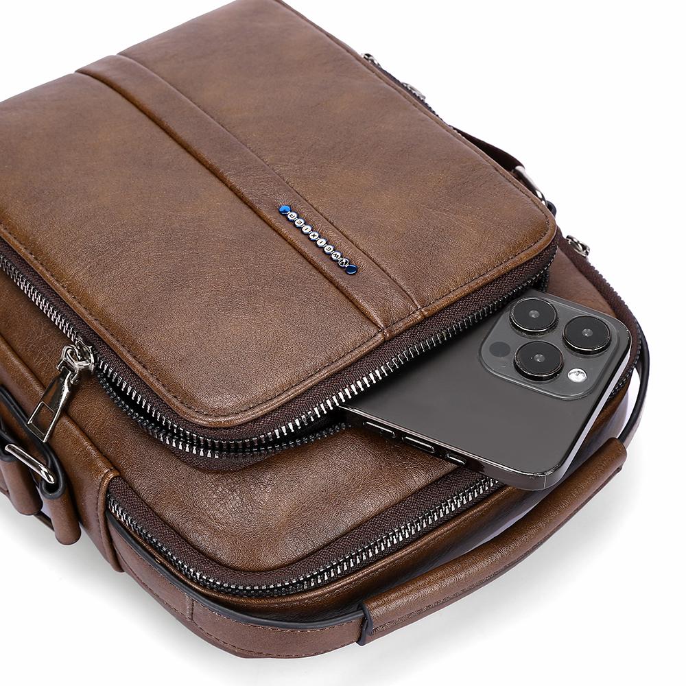 WEIXIER Men's Leather Crossbody Shoulder Bag Waterproof Messenger Sling Satchel Bag for Work Business Travel