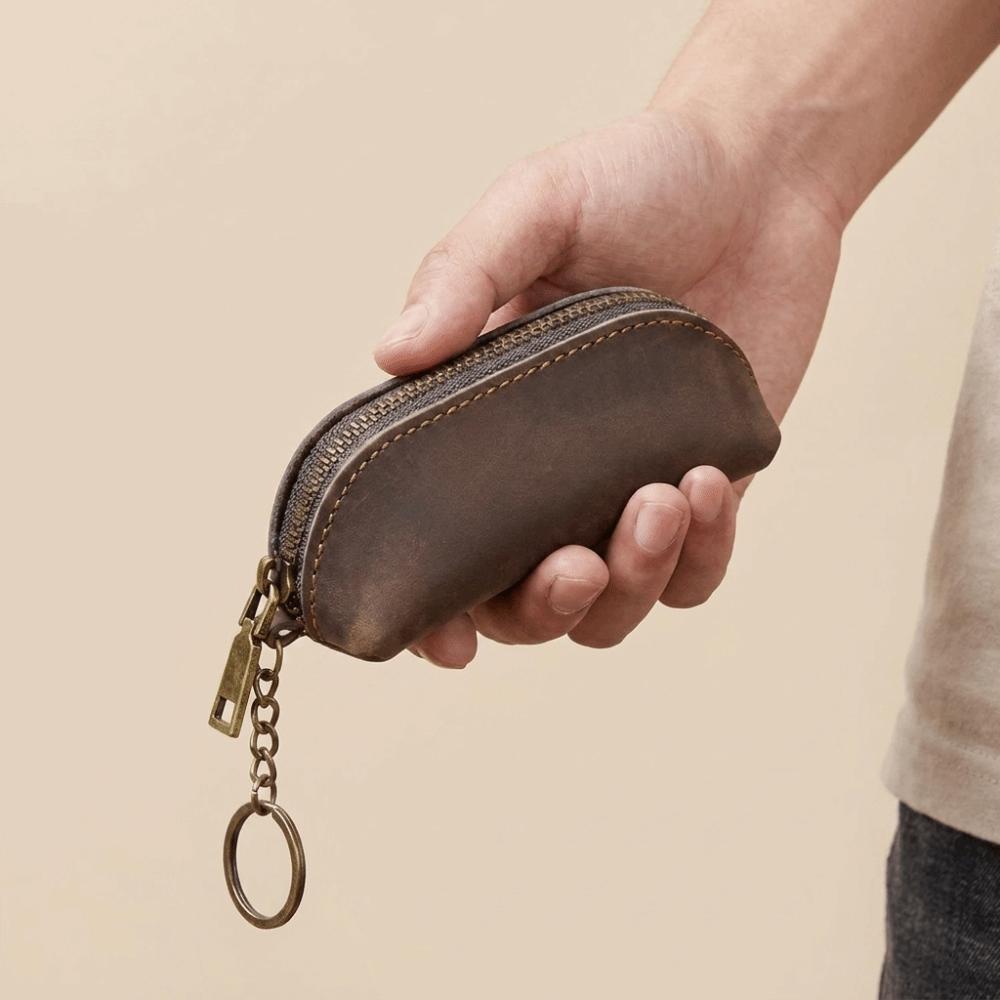 Anti-lost Men Key Ring Pouch Thin Car Key Bag Small Hanging Pouch Mini Leather Coin Purse Shopping