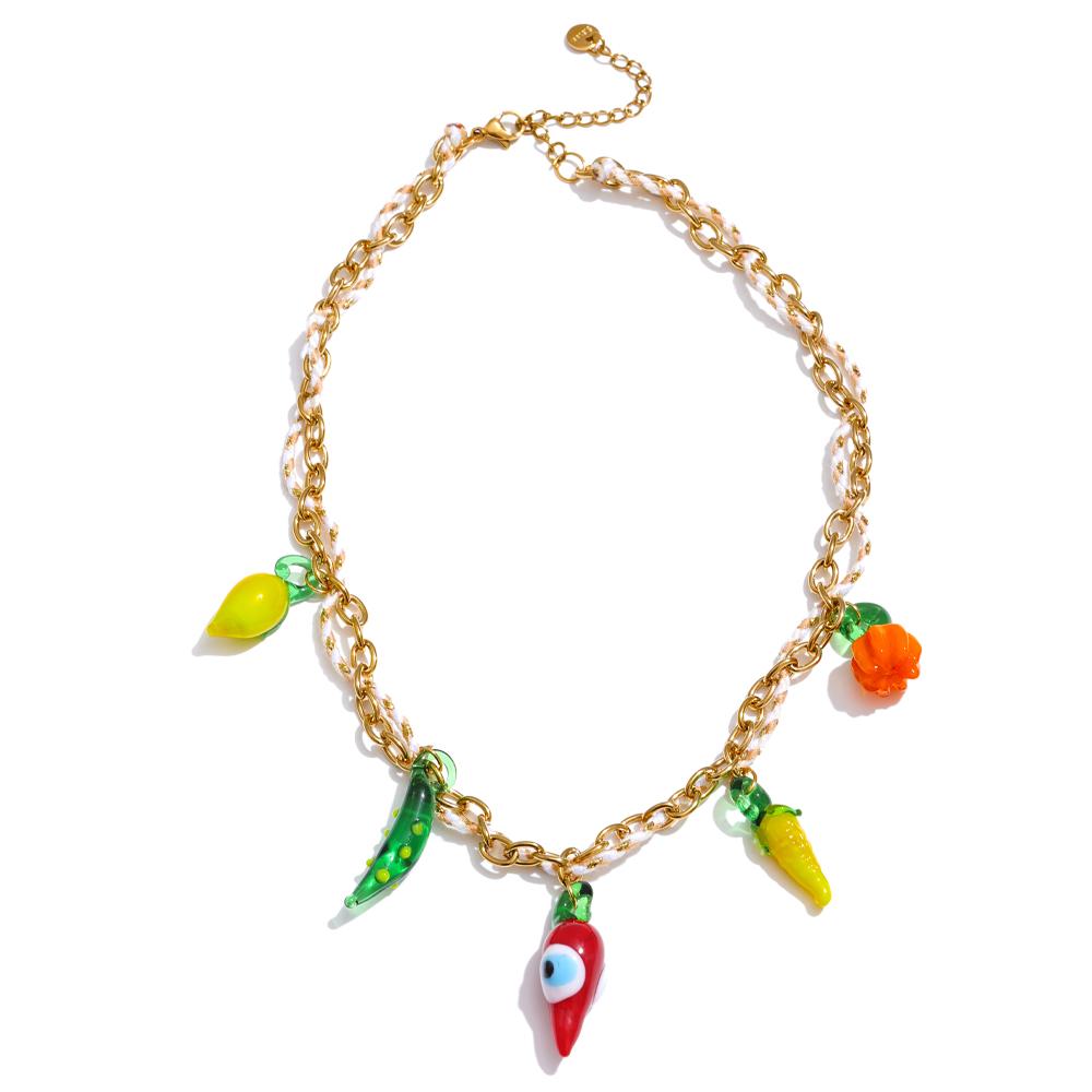 Eetit Popular Rope Braided Pumpkin Lemon Chilli Charm Necklace Pendant Stain Less Metal Creative Exclusive Jewellery Gift