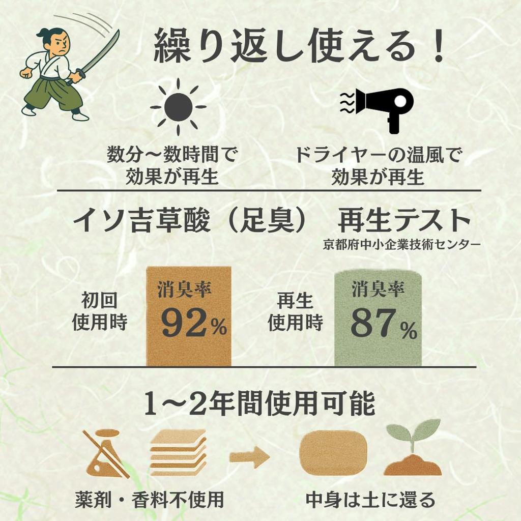 Dezodorant do butów Samurai More Zapach stóp Poczuj odświeżenie następny Eliminuje zapach szczyci się 3-krotnym standardem JIS antybakteryjny wykonany w jednej parze Bez zapachu