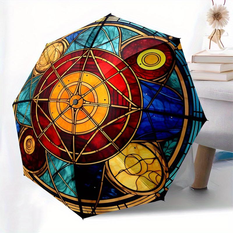 Stained Window Panel: Celestial Harmony DesignUmbrella, Portable 3-Fold Compact Umbrella for Men & Women Gift