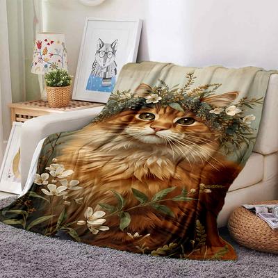 1 Stück Katze Blumen Decke Leichte Flanell Überwurfdecke für Sofa Bett Reise Camping Wohnzimmer Büro Couch Stuhl