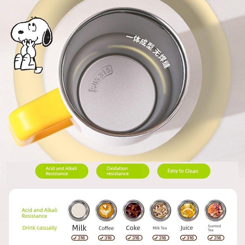 Snoopy's Neue Große Thermoskanne, Schreibtisch-Trinkbecher mit Strohhalm, Hochwertiger Tragbarer Eisbecher für Damen, Tragbarer Becher