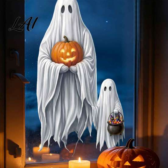 PVC Glass Clings for Bedroom Halloween Ghost Window Stickers Removable Wall Decals Peel And Decorative Stickers Clean Surfaces Stick Self-Adhesive