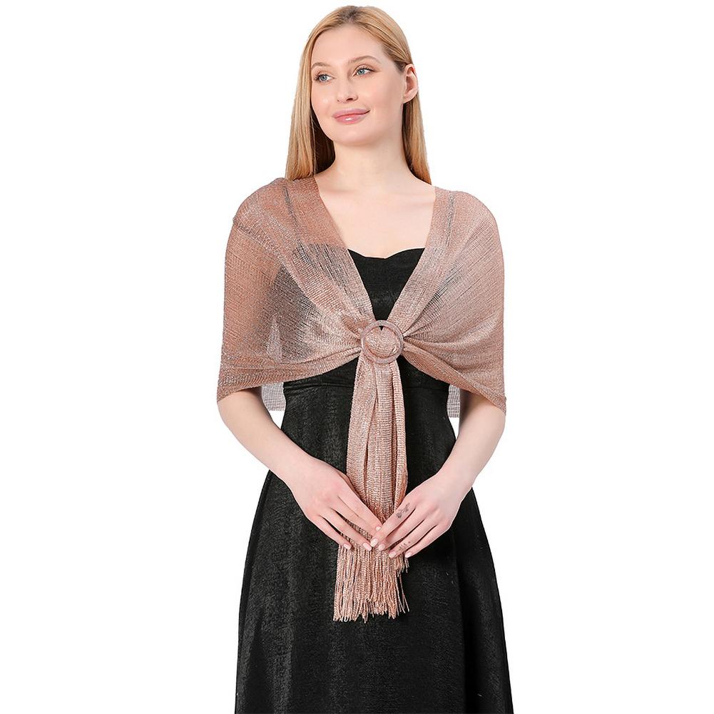 Women Universal Elegant Lurex Evening Shawl Bride Bridesmaid Wedding Party Formal Dress Accessory Tassels Soft Lightweight Shawl