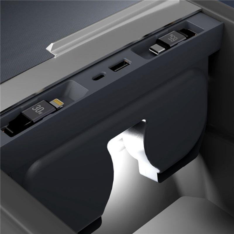 Durable-Car Smart Docking Station TYPE-C+Lightning Interface Docking Station Telescopic Rope For Tesla Model 3 Highland Model Y