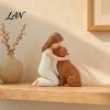 Girl Hugging Dog Statue Resin Figurine, Hand-Painted Pet Companion Sculpture, Brown Black Memorial Figurine Desktop Ornament, Remembrance Gift