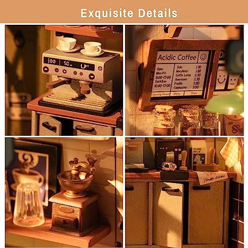 Robotime DIY Miniature Dollhouse Kit, Model House with LED Lights, Cafe Model Kit, DIY Craft, Birthday Gift, Home Decoration for Family and Friends
