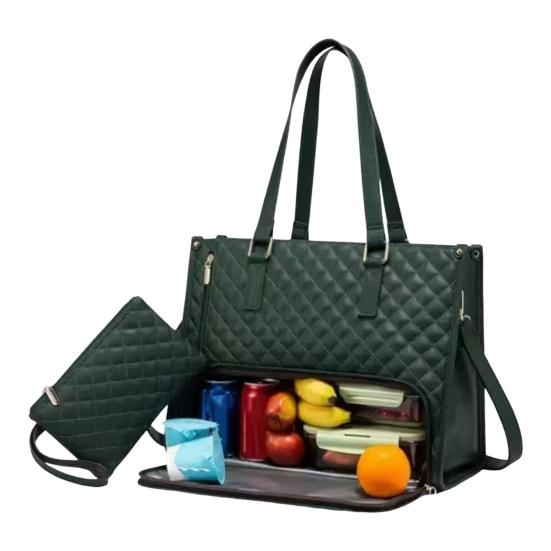 Dámská svačinová taška přes rameno s termoizolační přihrádkou na jídlo, velká kapacita, taška na notebook, prošívaná kabelka pro práci, cestování, business casual