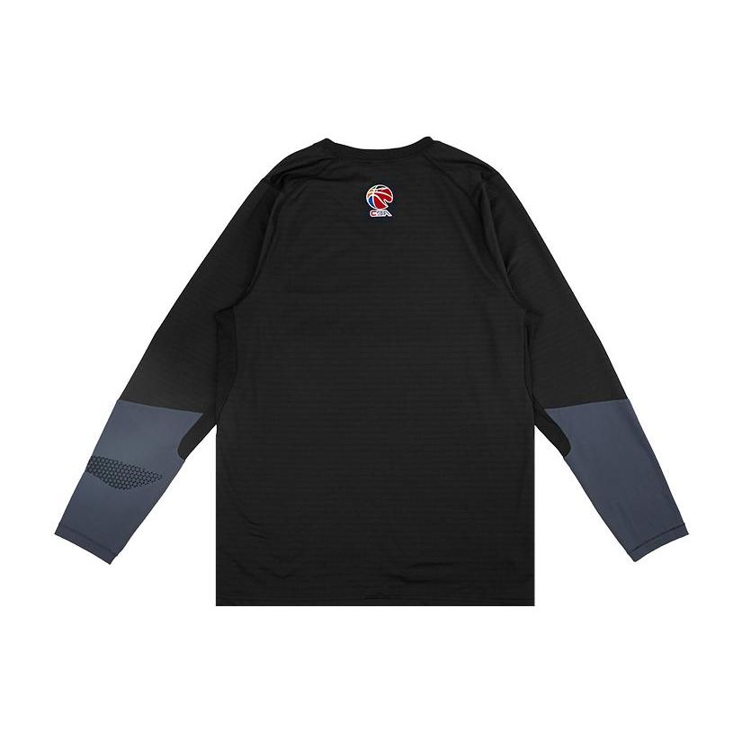 Li Ning Cba Series Logo Print Round Neck Pullover Long Sleeve T-Shirt 22-23 Season Men Tops Black ATLS139-1