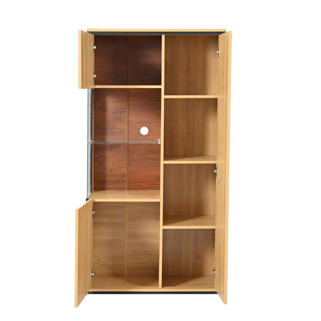 Vetrina Moderna con Illuminazione LED - 150H cm - Porta in Vetro, Ripiani Multiuso, 15 Opzioni di Colore, Ampio Spazio di Archiviazione, Ripiano in Vetro