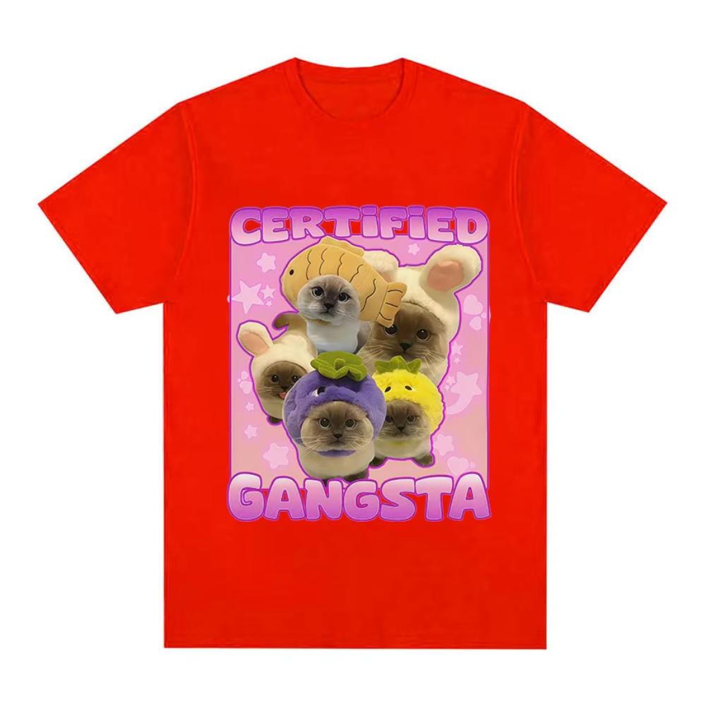 Certified Gangsta Funny Cat Meme T-shirts Men Women Cute Style Cotton Short Sleeve T Shirts Casual Oversized O-Neck Tops T Shirt