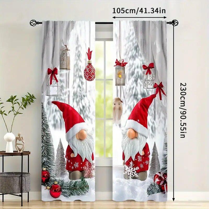 Set Of 2 Santa Claus Christmas Balloon Pattern Printed Curtains Decorations Home Room Curtain Polyester
