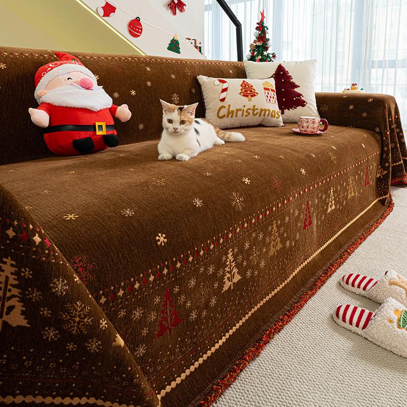 

Cat-Proof Chenille Christmas Sofa Towel Holiday Dirt-Resistant Sofa Cover For Home All-Inclusive Knee Blanket For Four Seasons 180x130cm