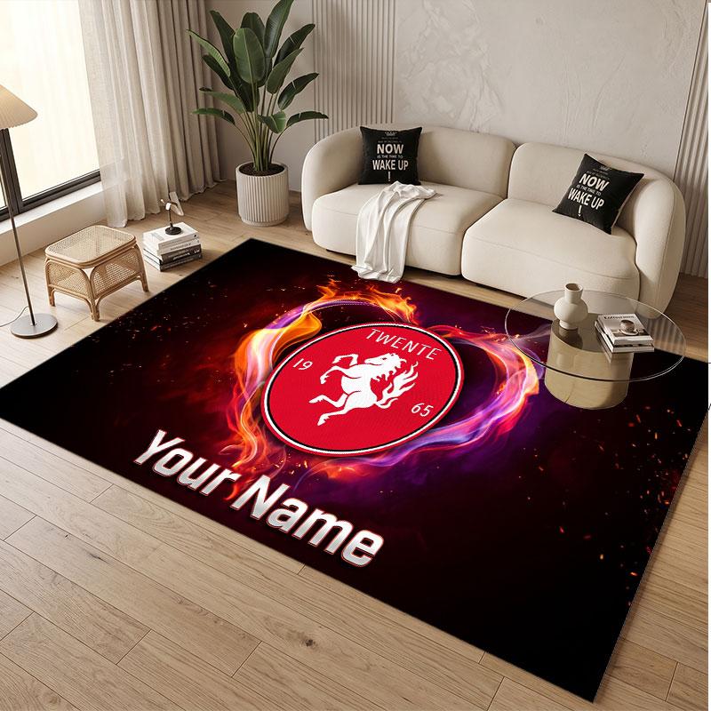 Custom Rug FC Twente Pattern Print Name Text Soft Non‑Slip Floor Carpet for Home Indoor Decoration