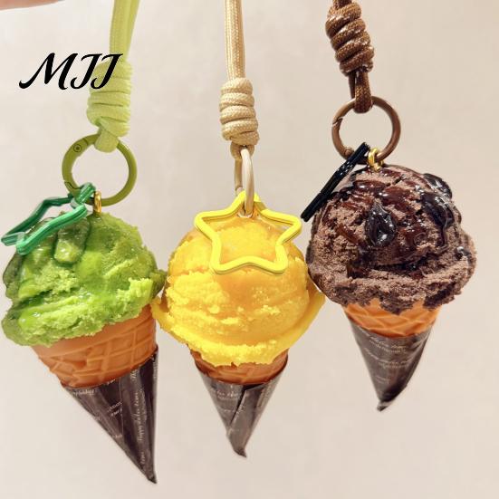 Ice Cream Cone Keychain Pendant, Bag Charm with Braided Lanyard, Backpacks Hanging Accessory Lightweight