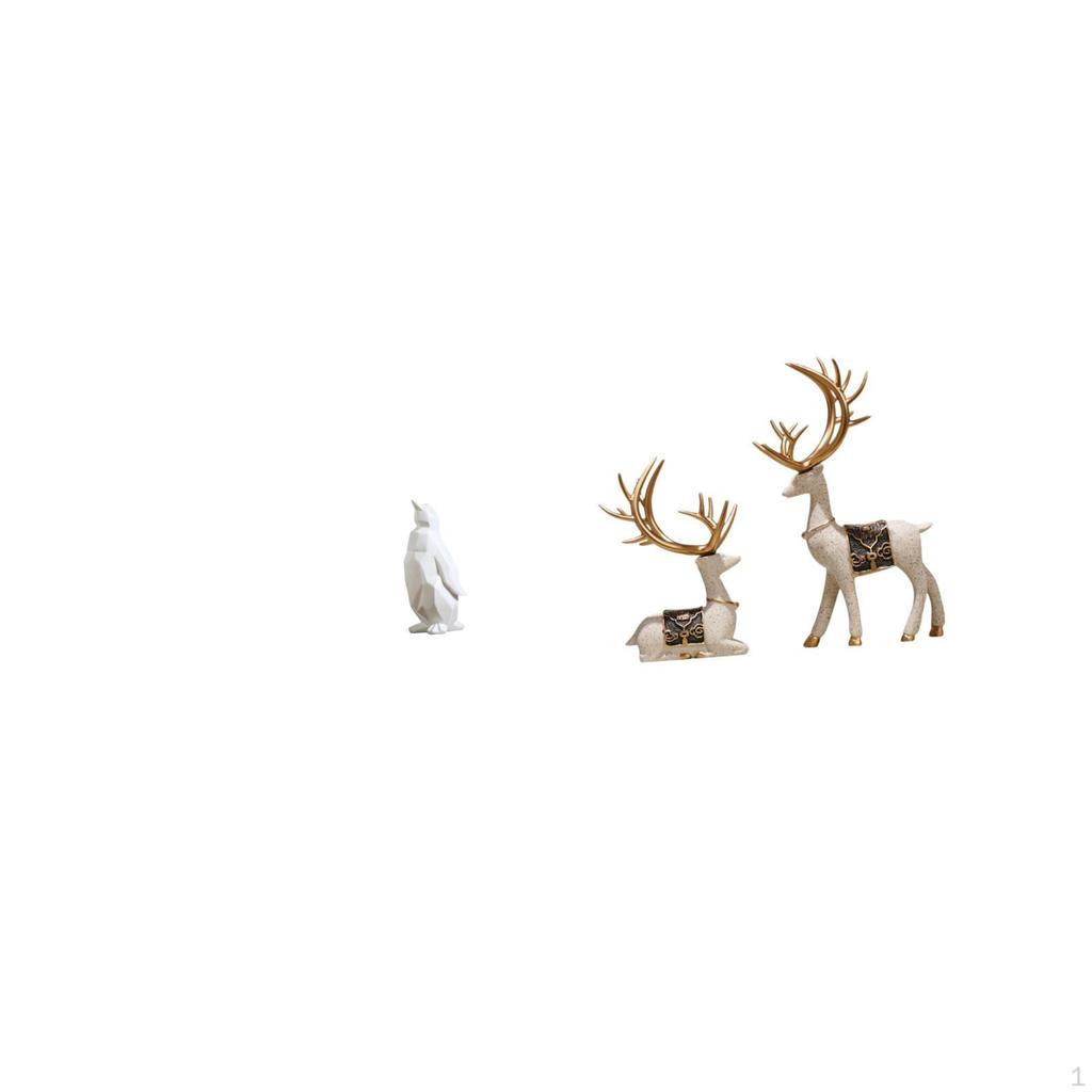 Penguin Reindeer Sculpture Figurine Collectable Craft Decorative Ornament Resin Animal Statue