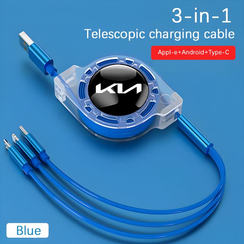 ABCDFH1 3 In 1 Micro USB Type C Charging Cable Multi Charger For KIA K3 Sportage Carnival K5 Seltos Pegas KX1 EV5 Sonet EV6 K4 EV3 Ceed