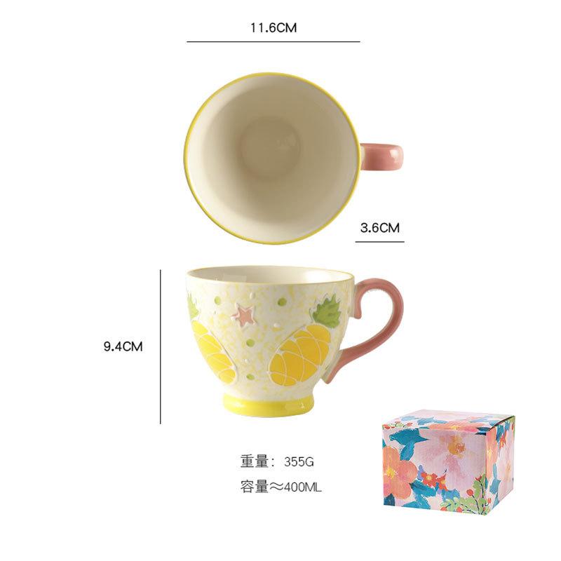 Ceramic Strawberry Cup Large Capacity Breakfast Milk Mug Creative Fruit Pattern Dessert Cup Afternoon Tea Flower Tea Coffee Mug