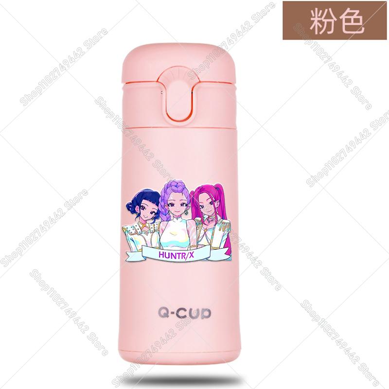 400ML KPop Demon Hunters Thermos Bottle Zoey Rumi Mira Vacuum Insulated Bottle Kids Outdoor Straw Thermo Cup Girl Birthday Present