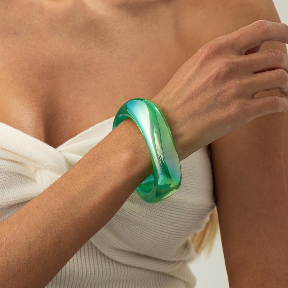 Irregular Geometric Colorful Resin Bangles Transparent Chunky Bangles New Laser Bracelets  Party