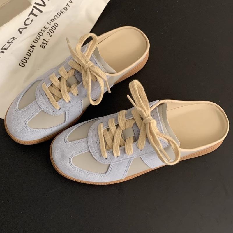 Leather Retro Color Matching Bag Head Half Slippers Women's Summer Wear New Flat-bottomed One-pedal Casual Shoes