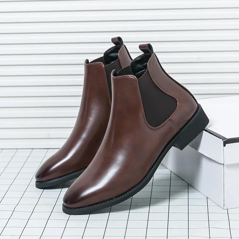 Fashion Italian Men Dress Chelsea Boots Fashion Casual Leather Flat Designer Boots Brand New Casual Business Office Walking Ankle Boots