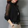 Spring New Lace Chiffon Shirt Women's Mesh Ruffled Stand Collar Long Sleeve Shirt Top