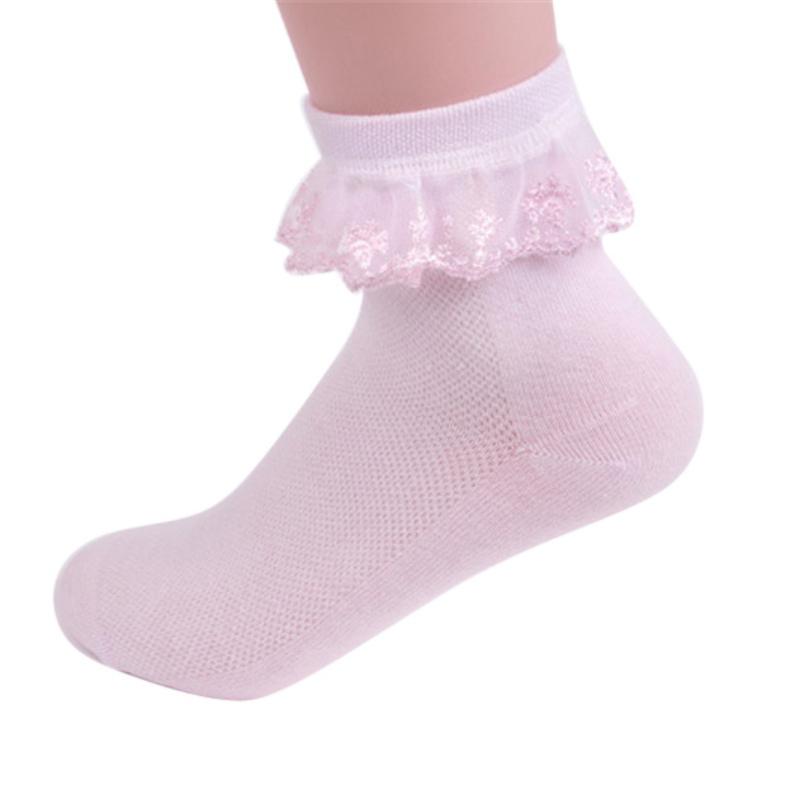 

Носки для девочек, однотонные хлопковые детские носки с кружевным узором, детские короткие носки принцессы S