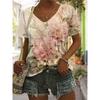Women Summer T Shirt Vintage Flower Pattern Print Short Sleeve Tees Casual Printed Tops
