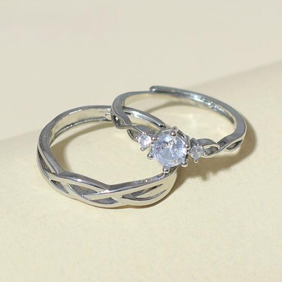 Yousheng 1 Pair Couple Ring Opening Hollow Twisted Valentine's Day Gift Women Men Rhinestone Finger Ring Fashion Jewelry