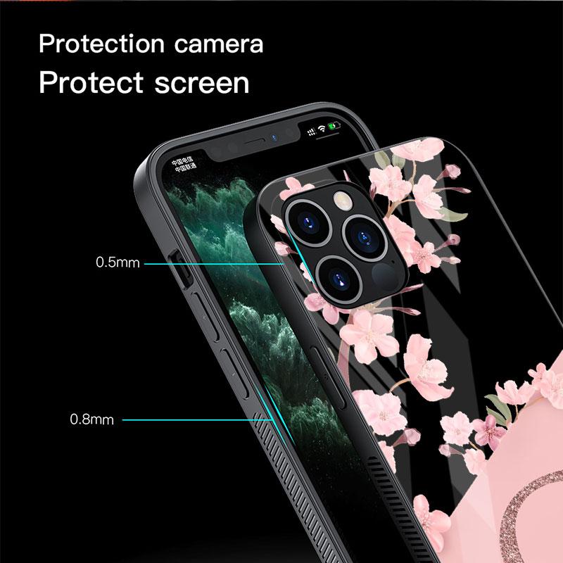 Custom Cherry Blossom Flower Initial Glass Case For Apple iPhone 14 13 Pro 11 12 7 8 Plus SE 2022 XR X XS Max 6 6S Phone Cover