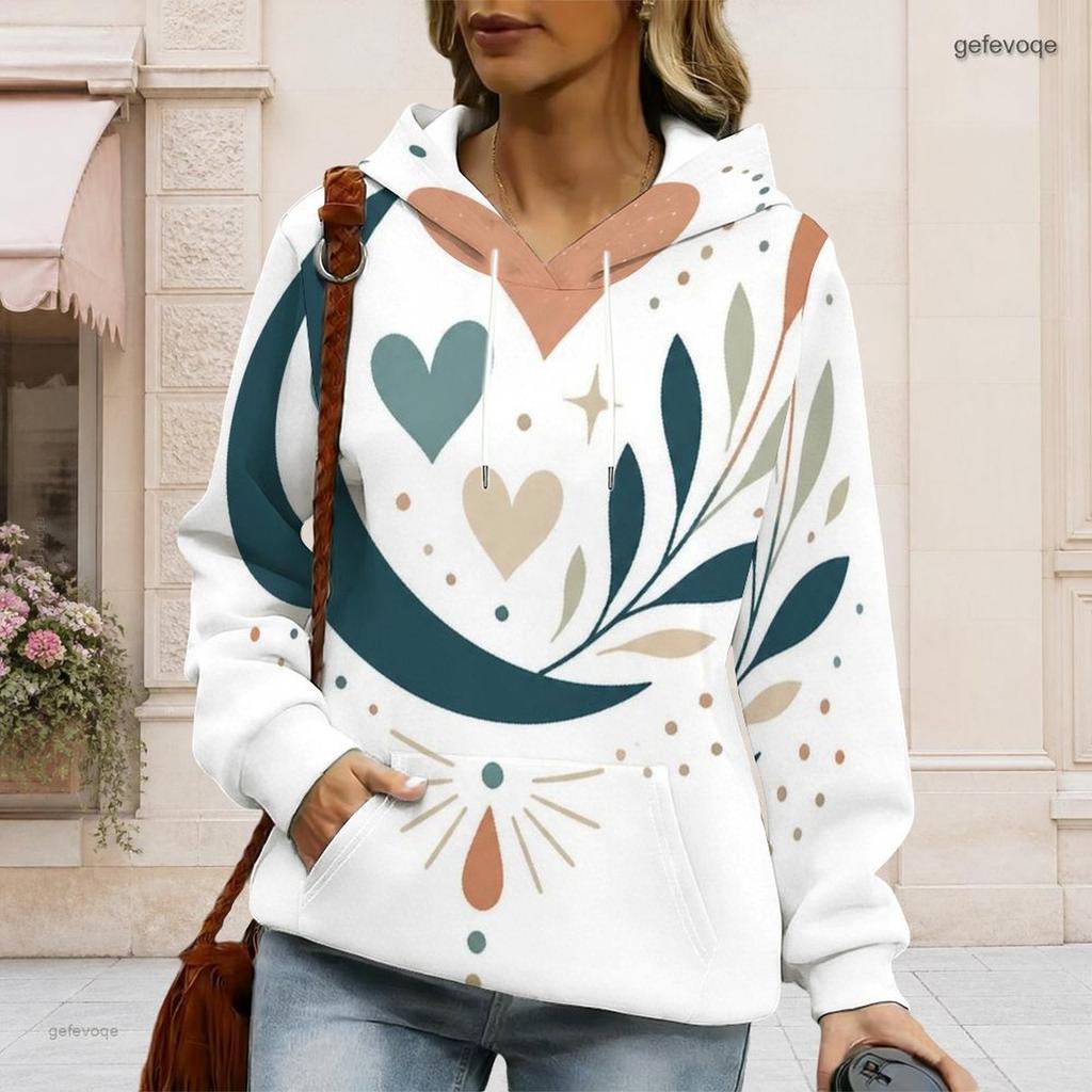 Ladies Plus Size Drawstring Hooded Sweatshirt Long Sleeve Loose Soft Casual Leisure Street Top