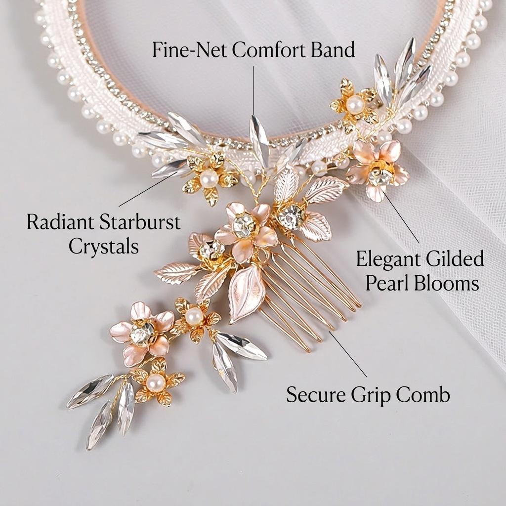 Pearl Leaf Hair Comb Alloy Base With Hand-made Decoration For Wedding