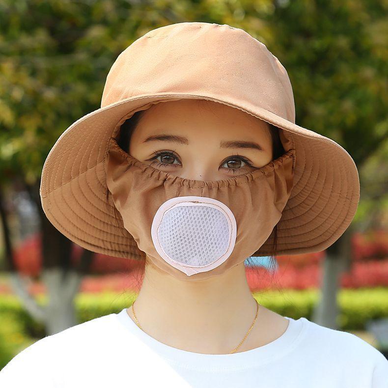 Chapeau de soleil d'été chapeau seau chapeau avec masque intégré protection solaire d'été chapeau de soleil protection solaire extérieure chapeau pour le visage