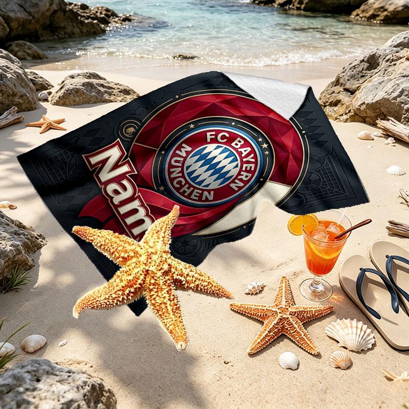 Custom Name Personalized FC Bayern Munchen Print Beach Towel, for Trip Camping Beach Party Home Decor, Birthday Gift for Family & Friends