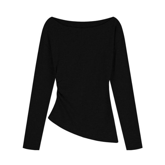 

2025 Autumn/Winter Grey Off-Shoulder Long Sleeve Slimming Women s Top M чёрный