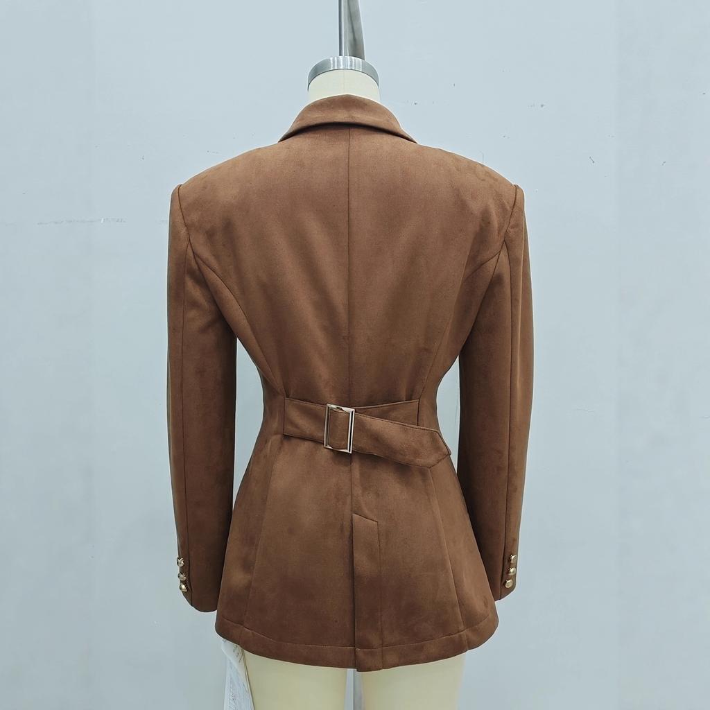 Autumn and Winter New European and American Women's Clothing Deerskin Velvet French Button Long-sleeved Blazer