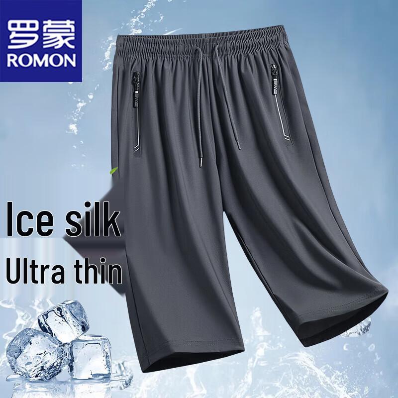 

ROMON Men s Ice Silk Loose Fit Casual Capri Shorts 4XL