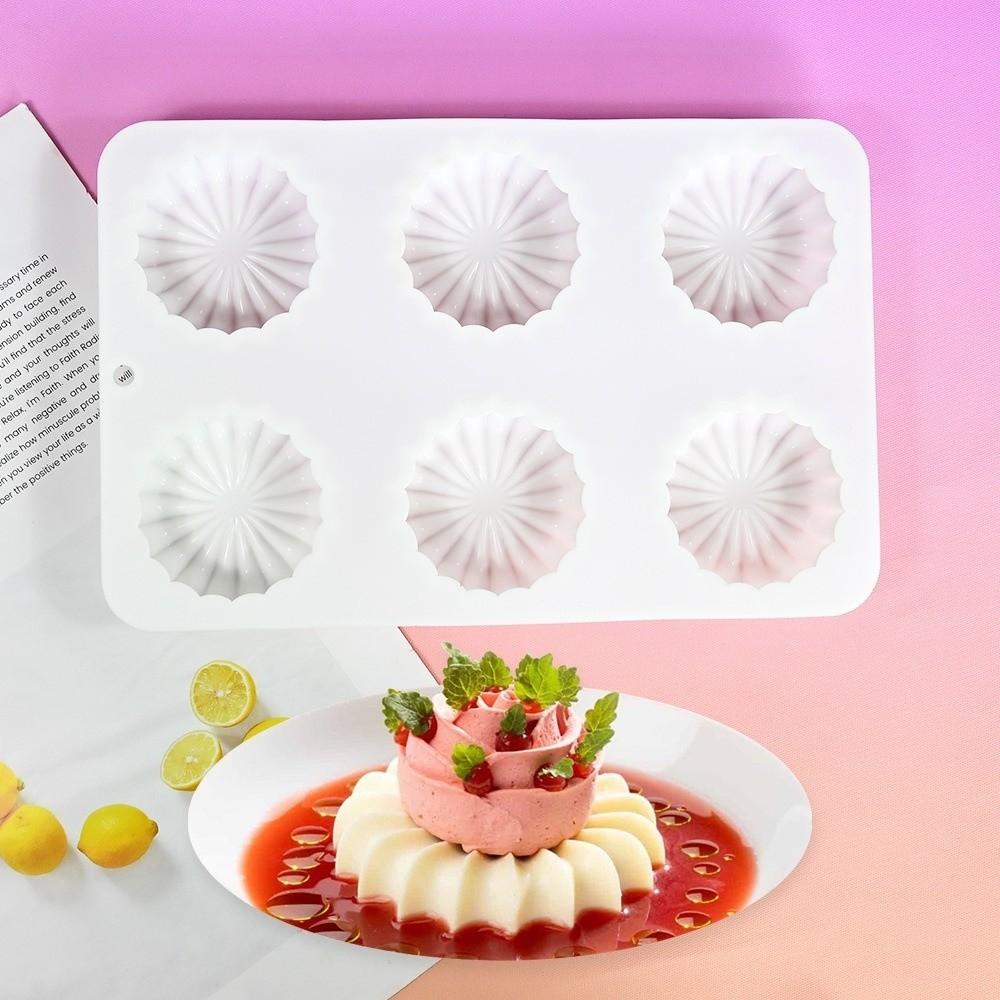 Baking Tool 6-Cavity Silicone Mold Spiral Flower Reusable Chocolate Mold Non-Stick Flexible Dessert Mold Baking