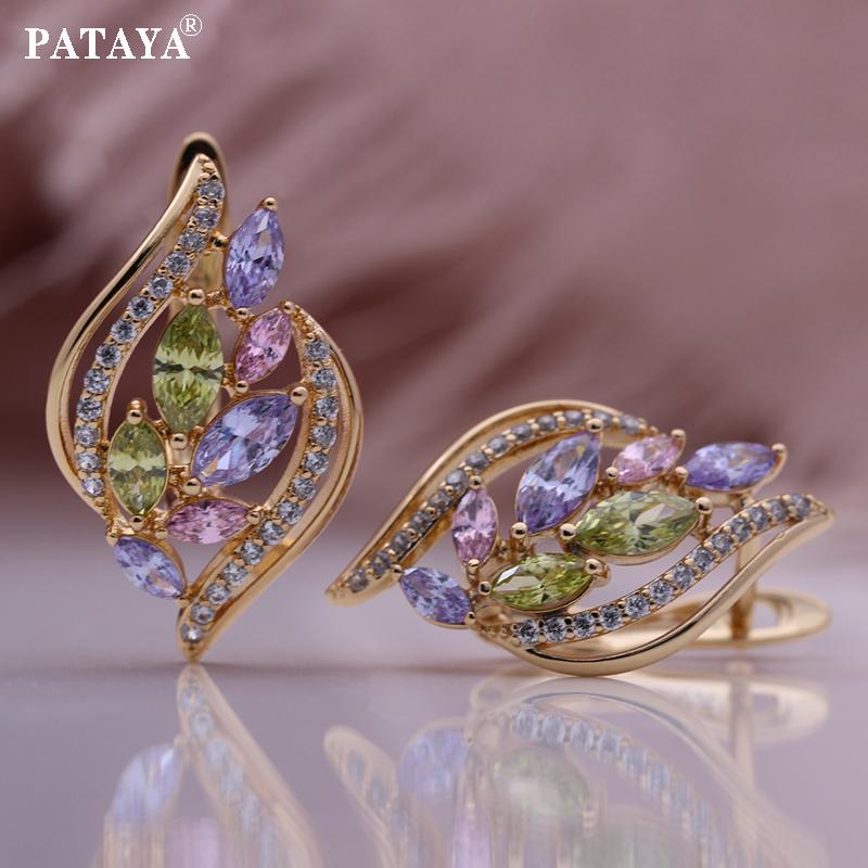 PATAYA Cercei colorați din zircon artificial, artizanat italian, cu geometrie clasică, cercei drăguți în două culori