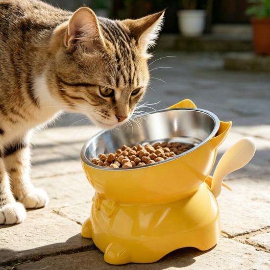 Ciotola Rialzata per Gatti Ciotola Inclinata per Cibo per Gatti Antiscivolo Ciotola Rialzata per Alimentare Gatti Protegge il Collo dei Gatti Amichevole per Bere Mangiare